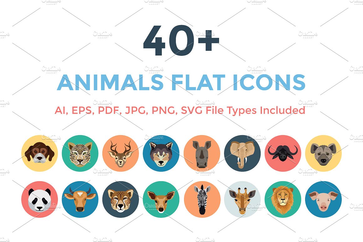 40 Animals Flat Icons