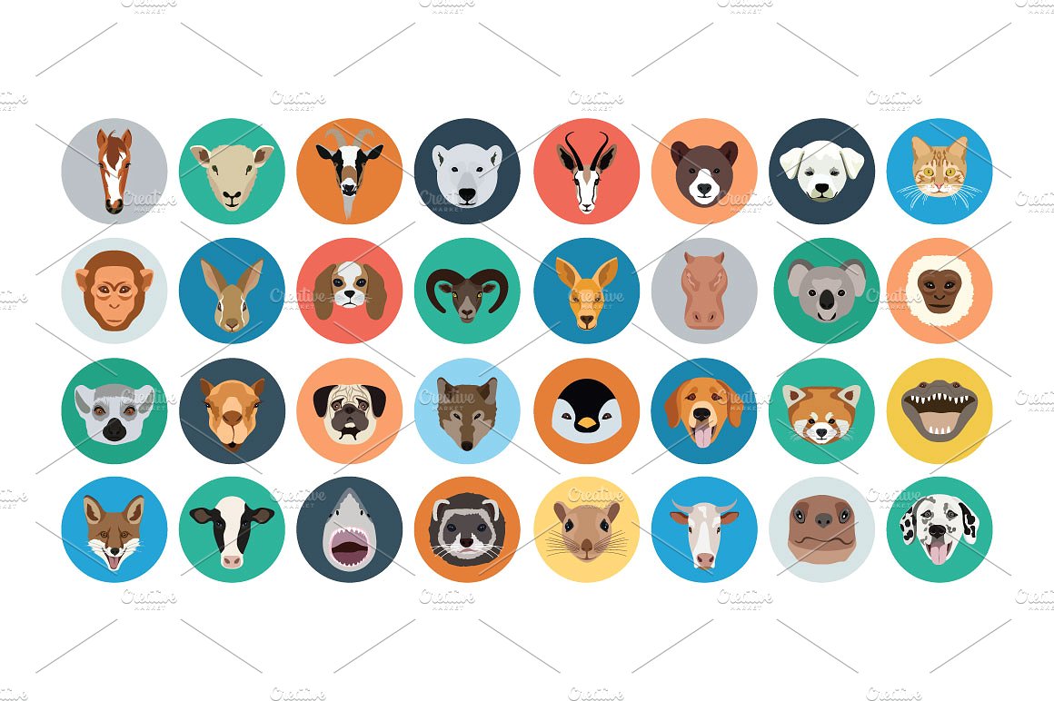 40 Animals Flat Icons