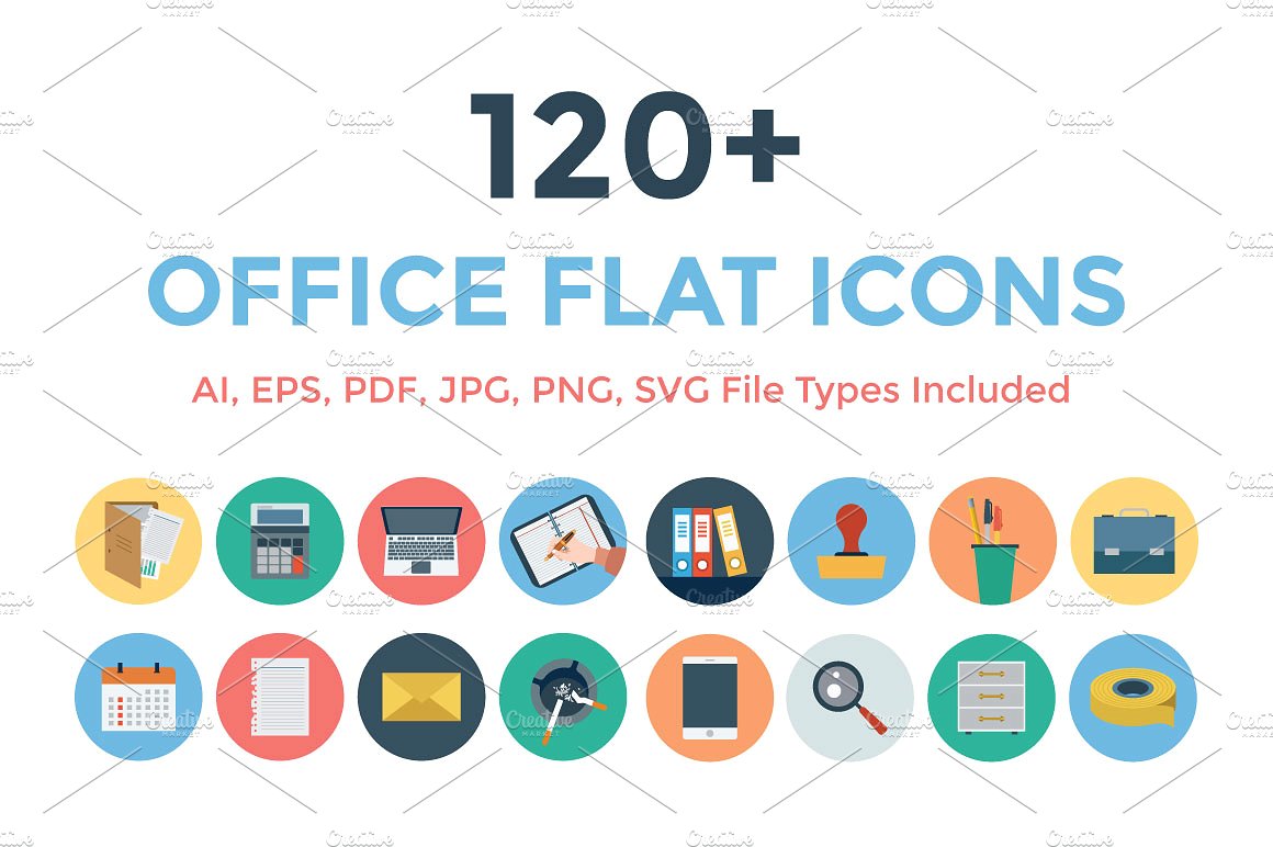 120 Office Flat Icons