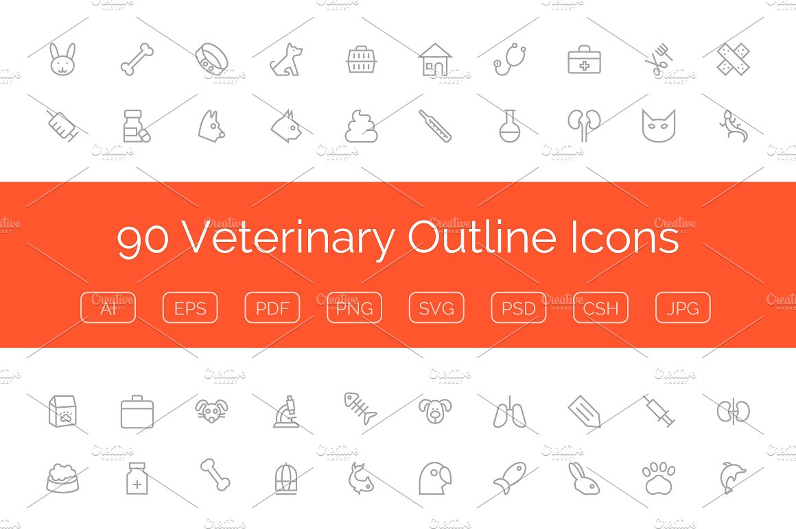 90 Veterinary Outline Icons