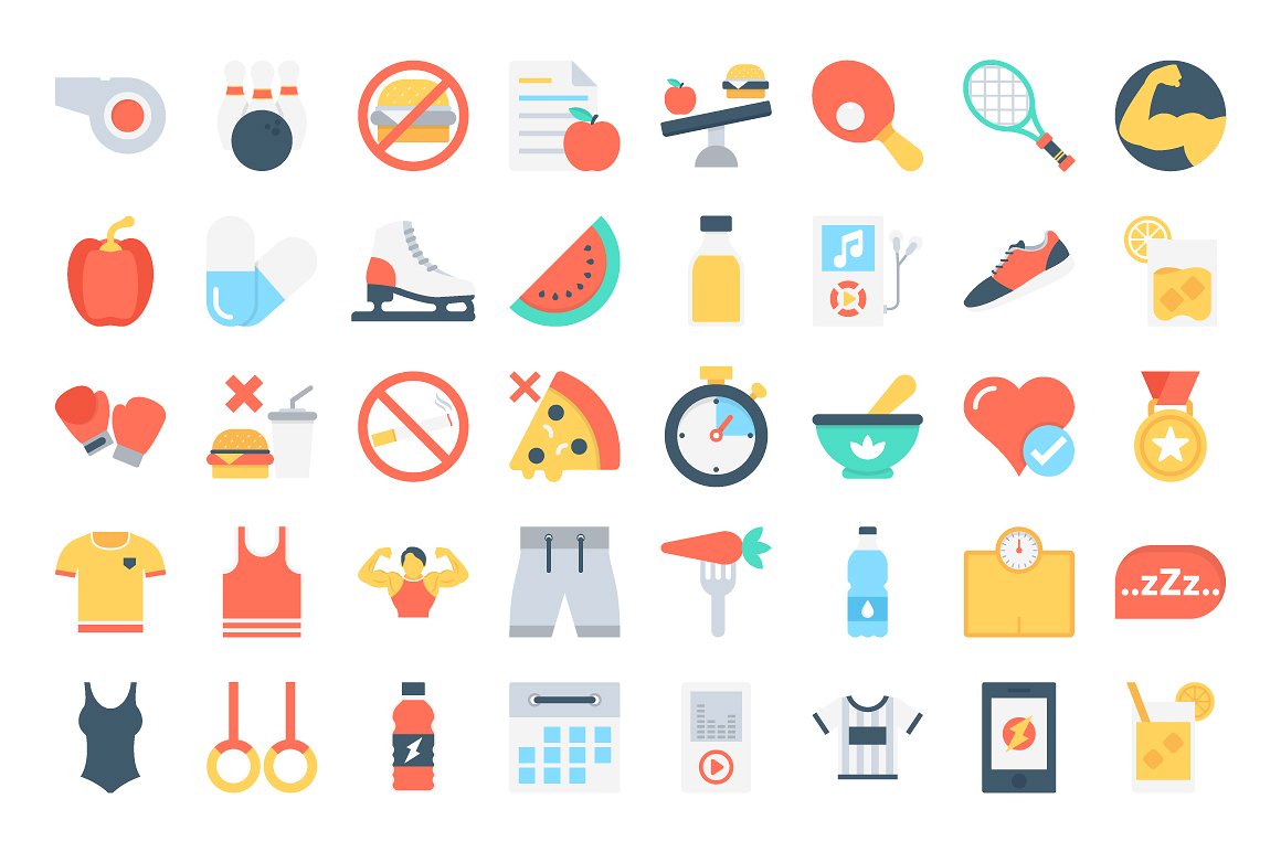 100 Flat Fitness Icons