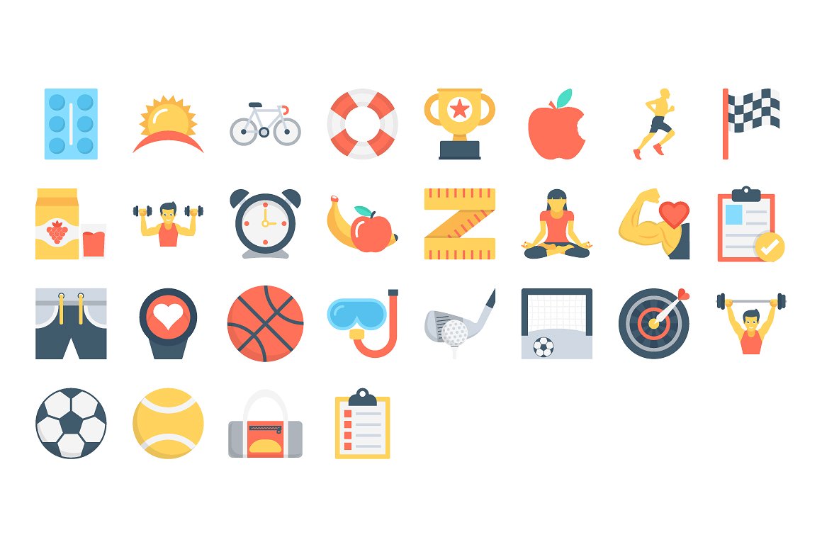 100 Flat Fitness Icons