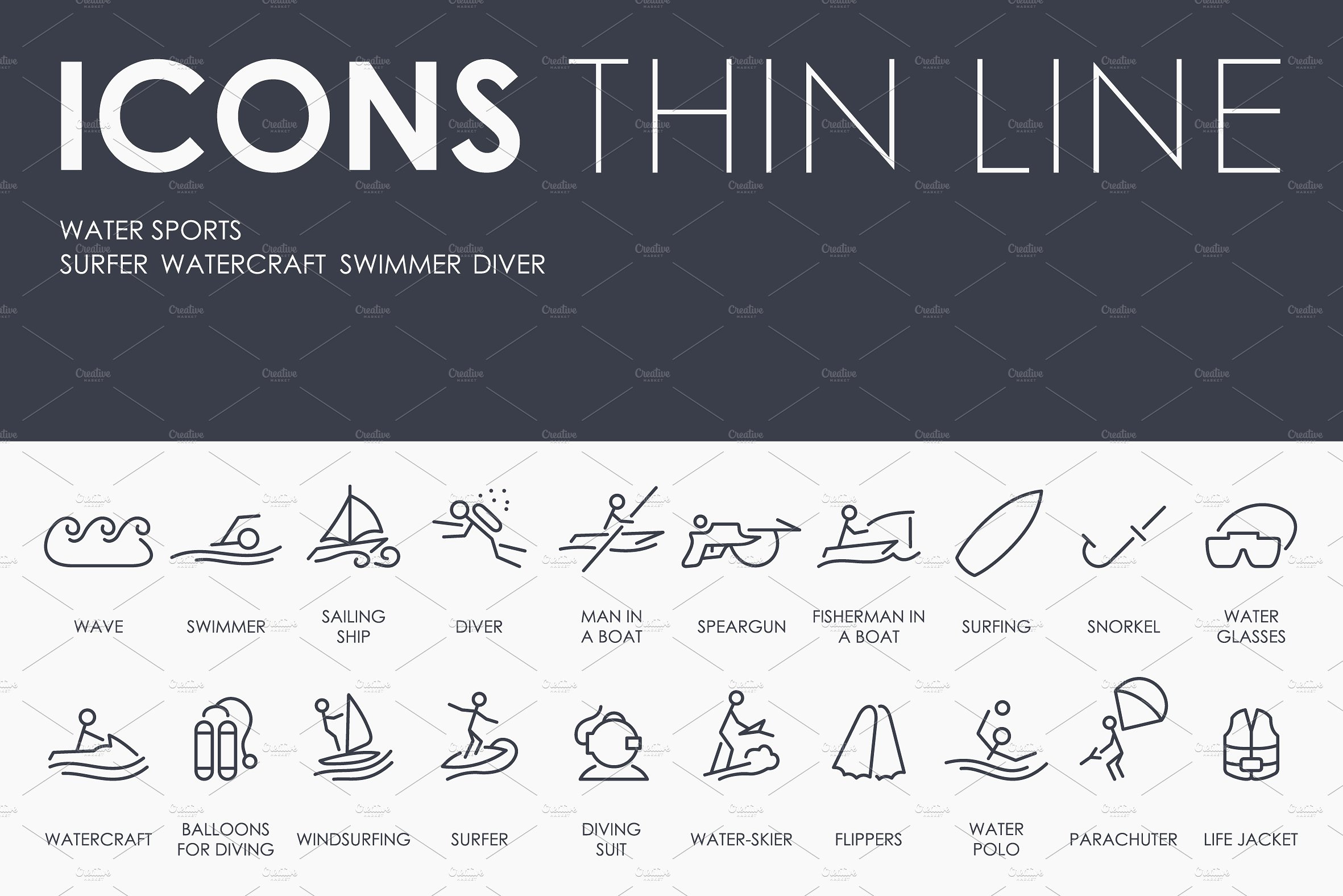 Water Sports thinline icons