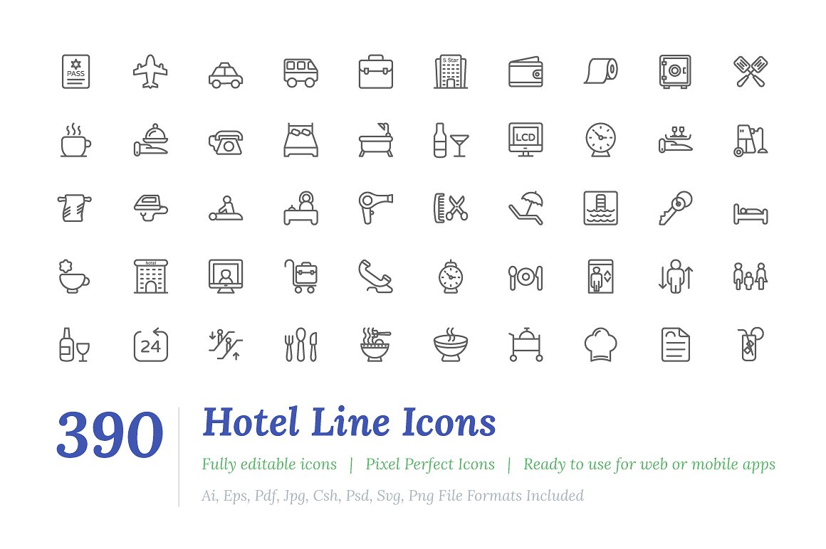 390 Hotel Line Icons