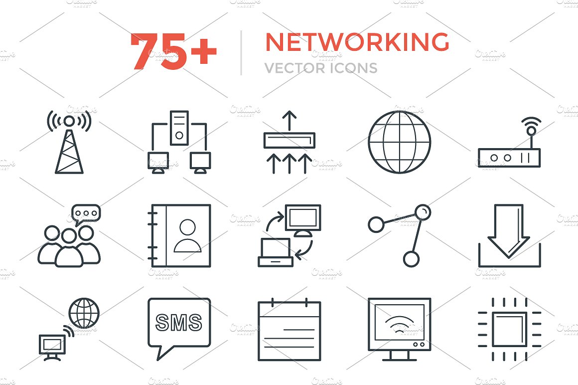 75 Networking Vector Icons