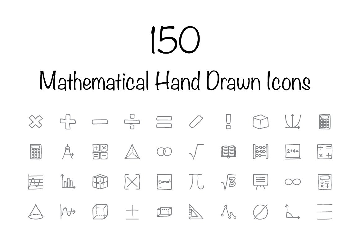 150 Mathematical Hand Drawn Ic