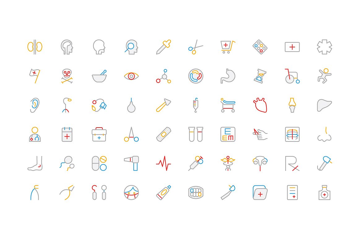 100 Medical Colored Line Icons