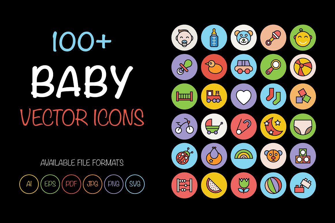 100 Baby Colored Vector Icons