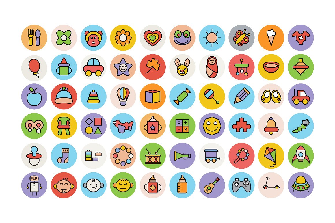 100 Baby Colored Vector Icons