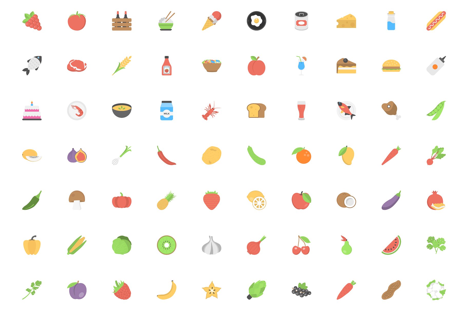 250 Food Flat Vector Icons