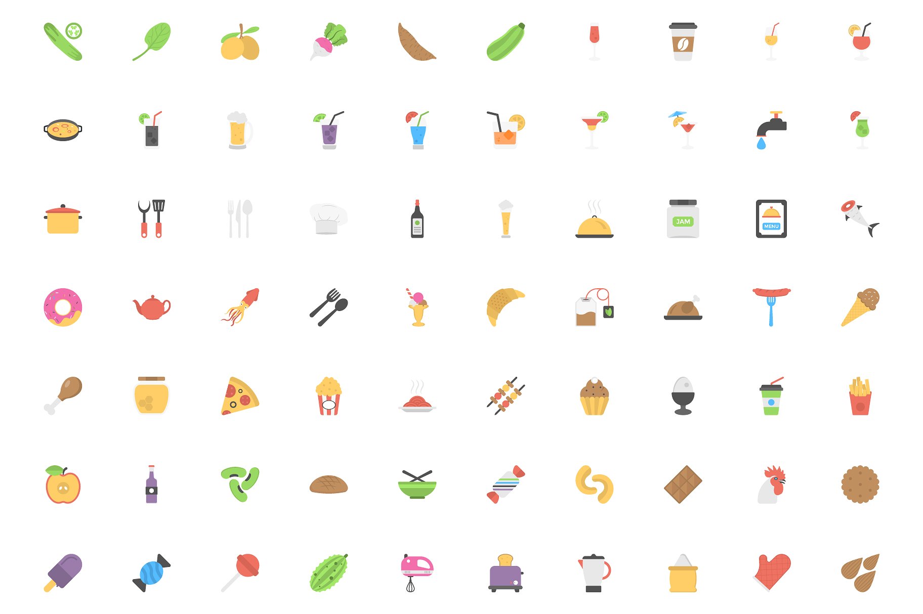 250 Food Flat Vector Icons