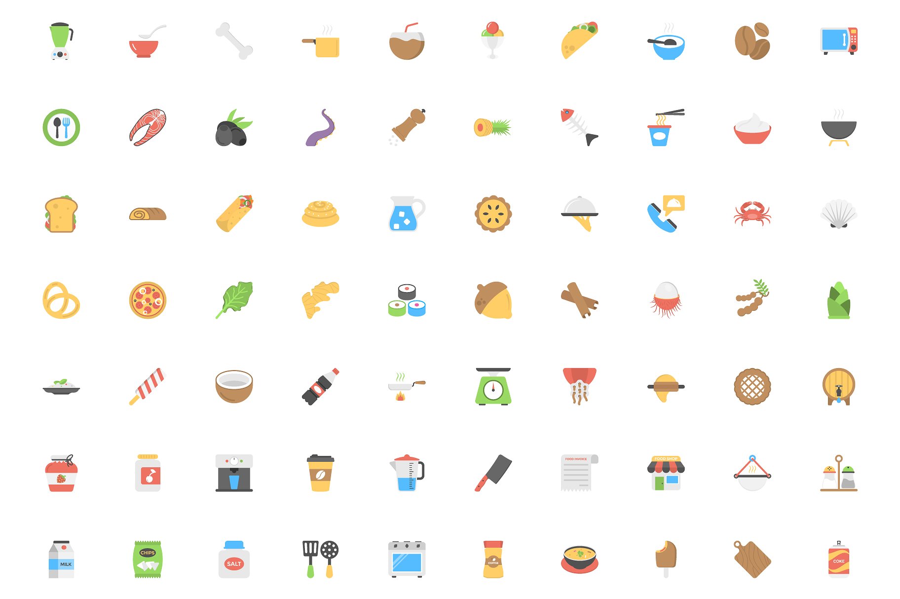 250 Food Flat Vector Icons