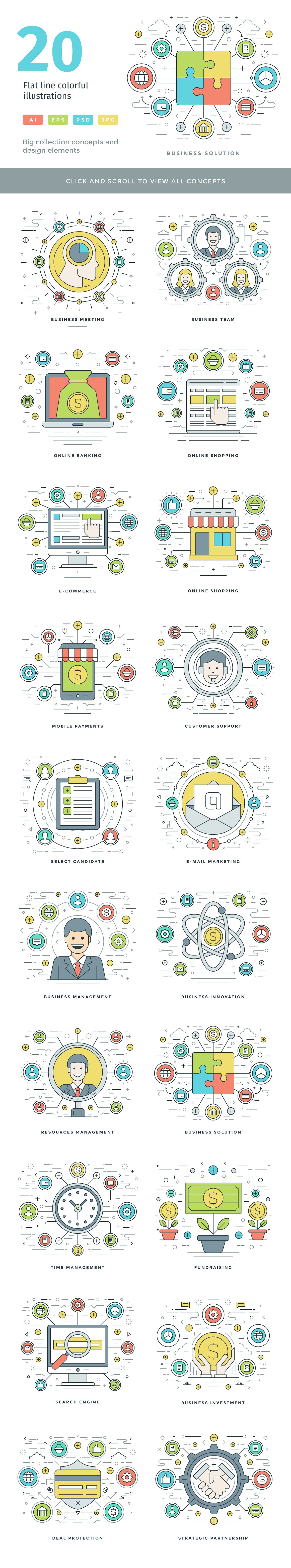 Colorful Flat Line Icons