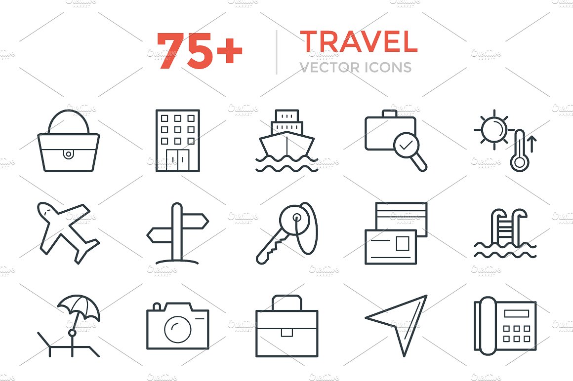 75 Travel Vector Icons