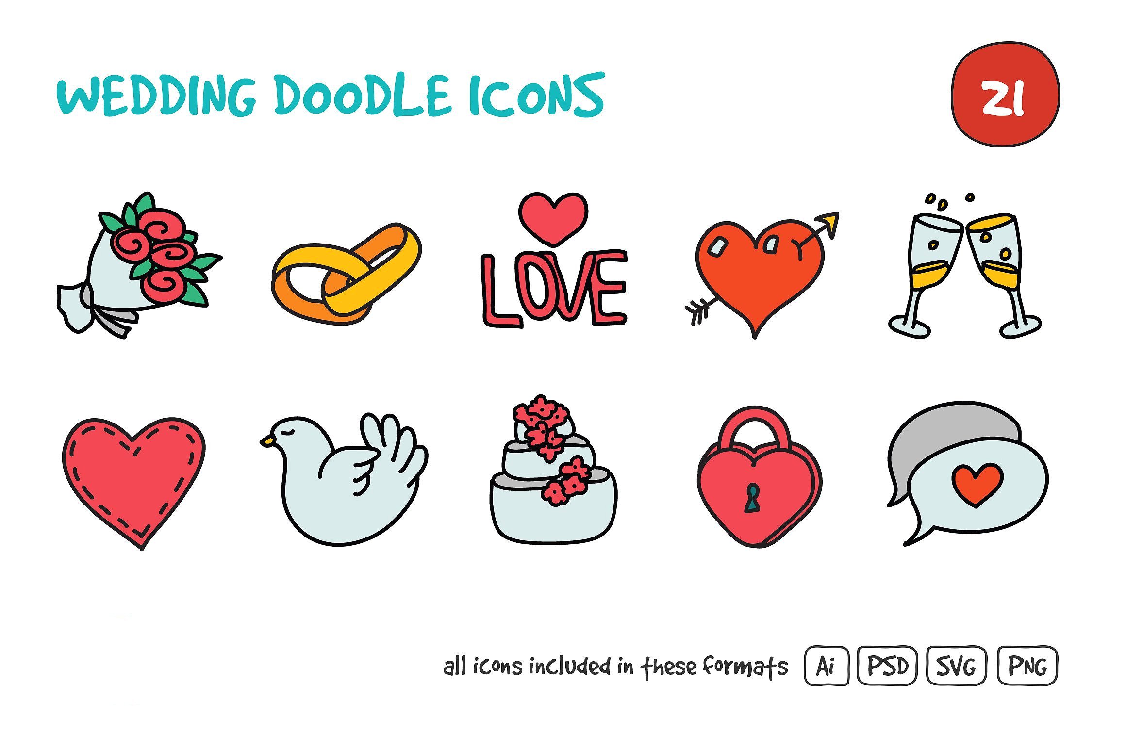 Wedding Doodle Icons Set