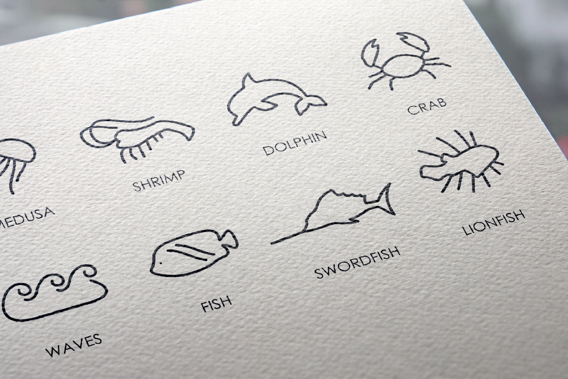 Marine animals thinline icons