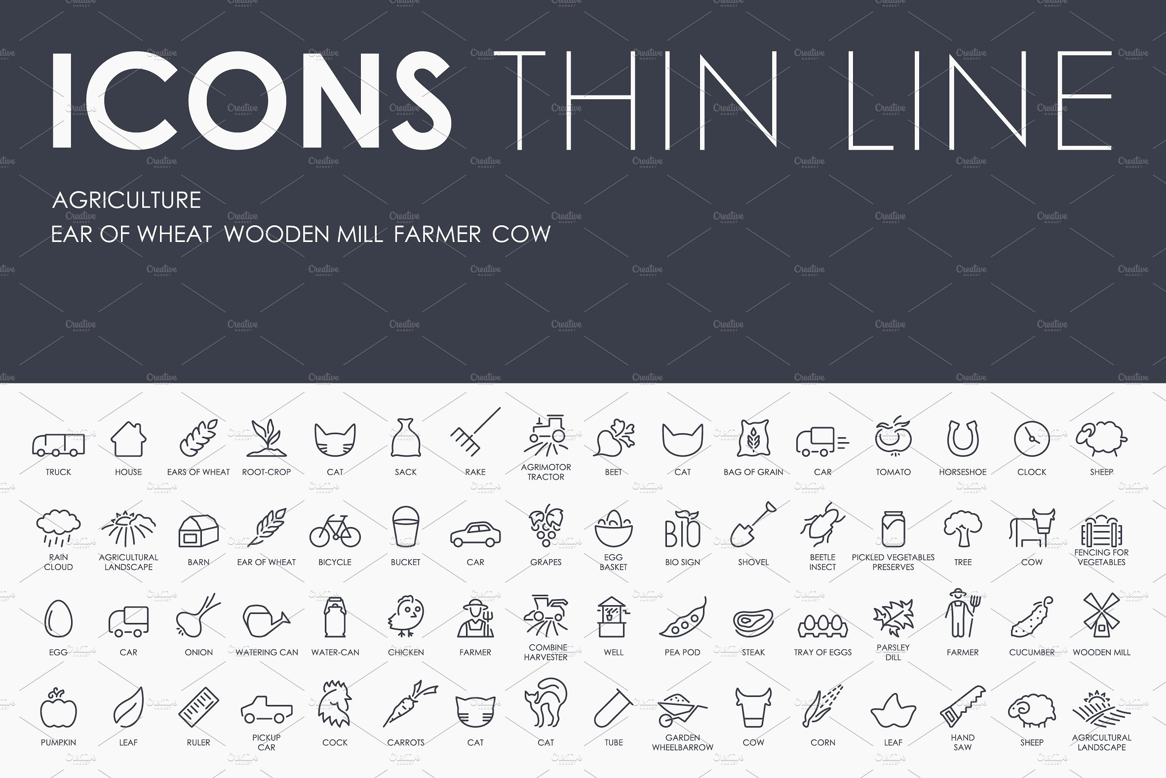 Agriculture thinline icons