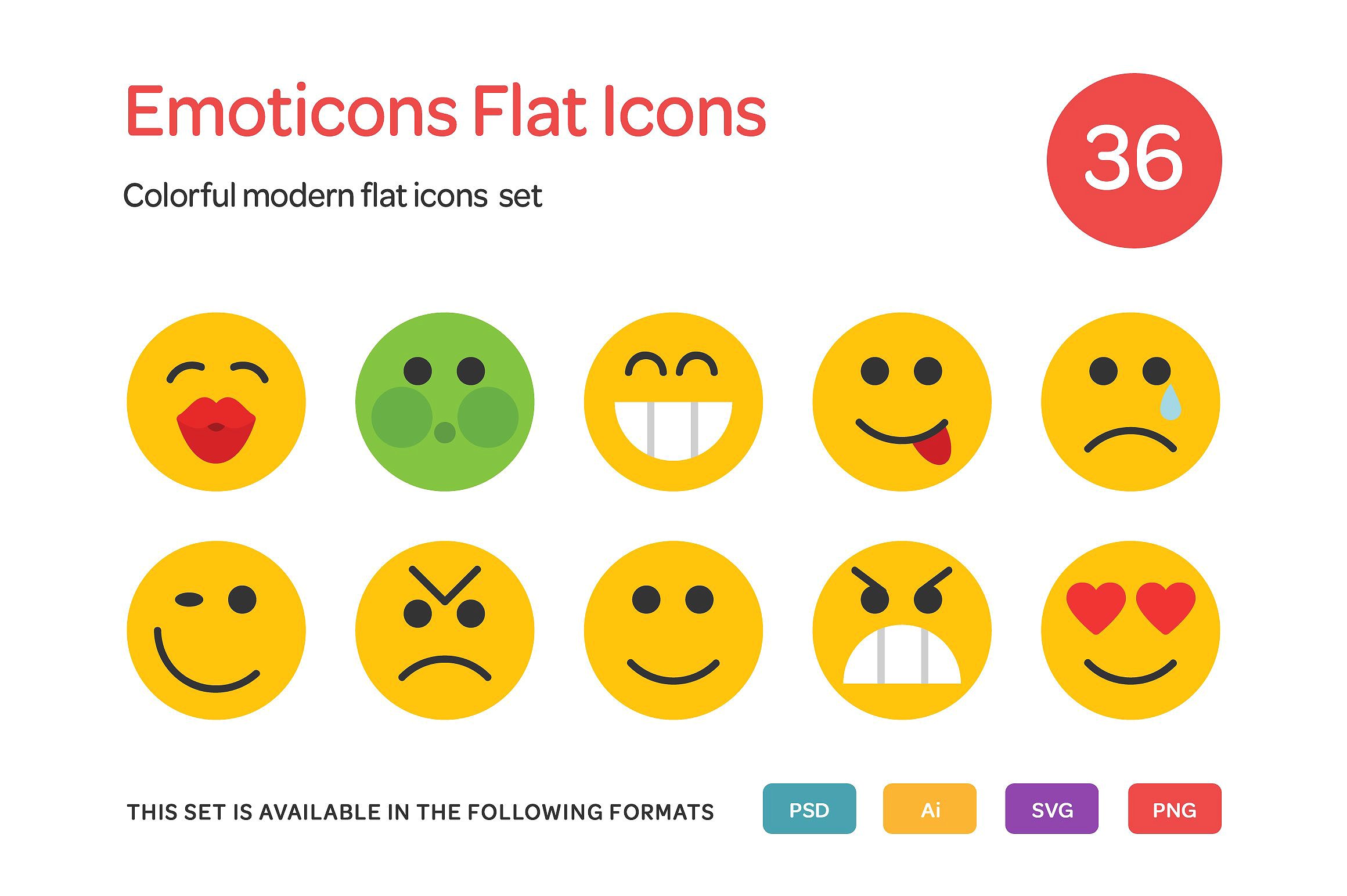 Emoticons Flat Icons Set