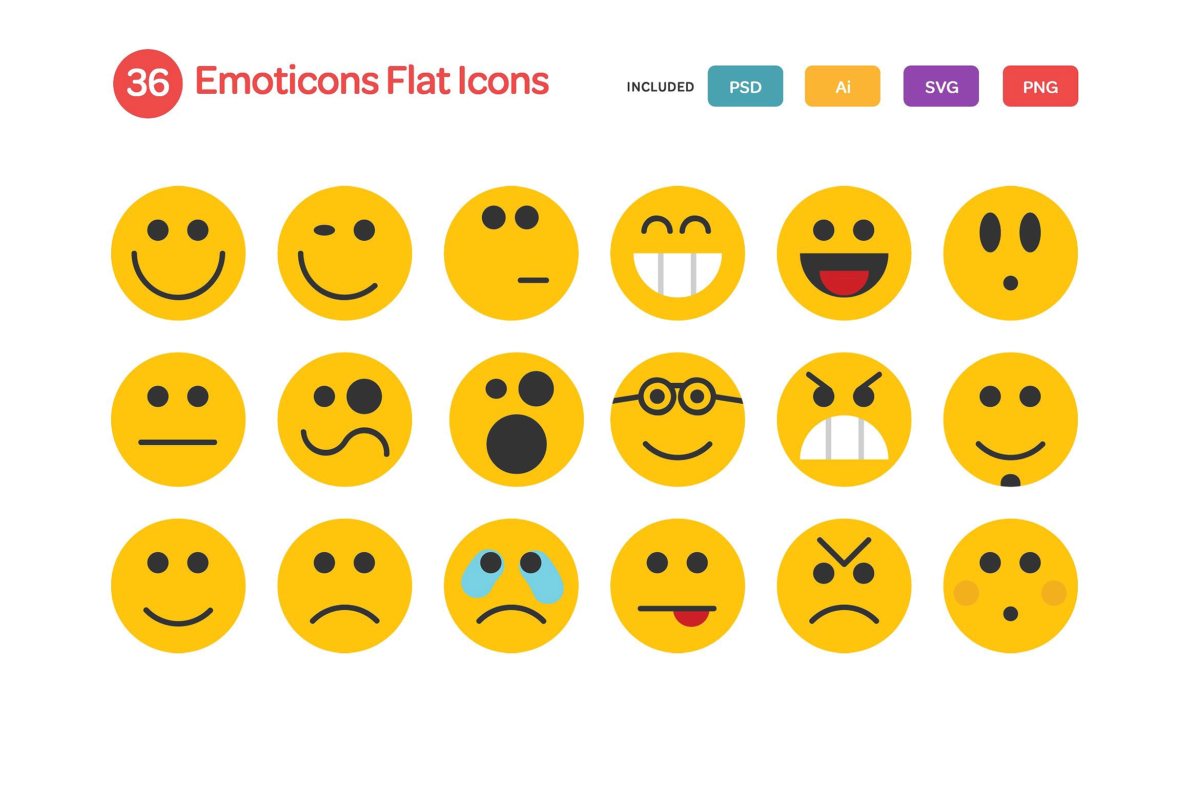 Emoticons Flat Icons Set