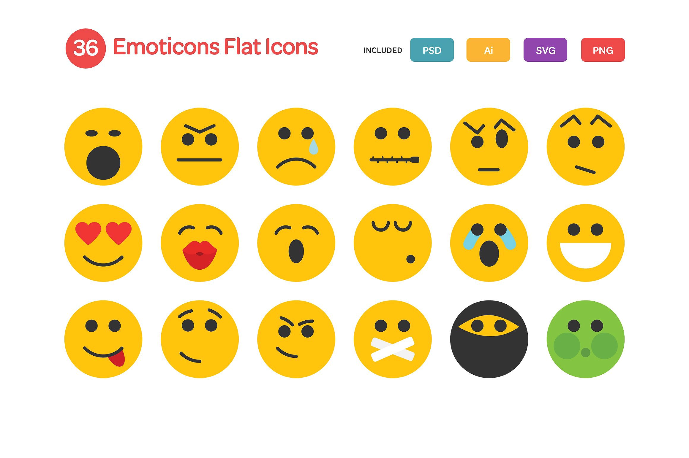 Emoticons Flat Icons Set