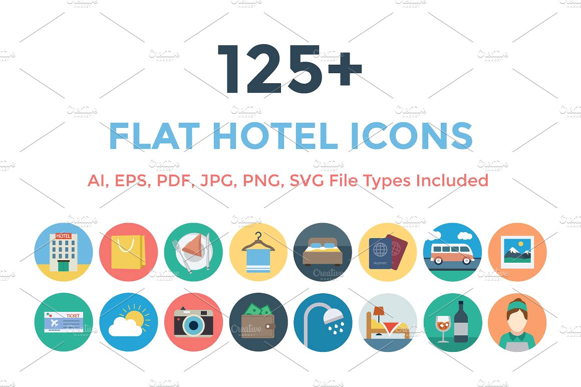 125 Flat Hotel Icons