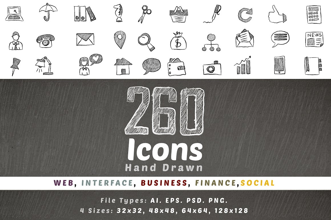 260 Hand Drawn Icons