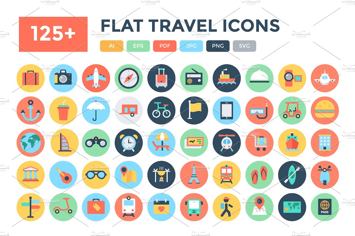 125 Flat Travel Icons