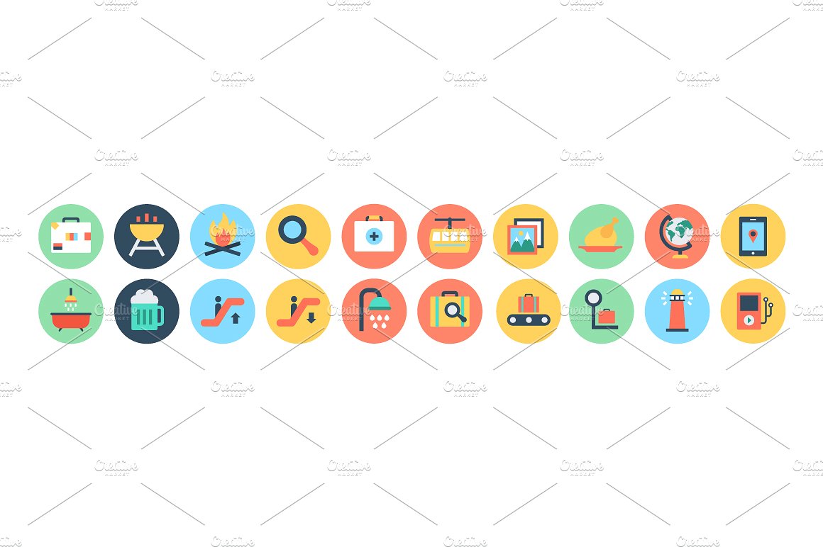 125 Flat Travel Icons