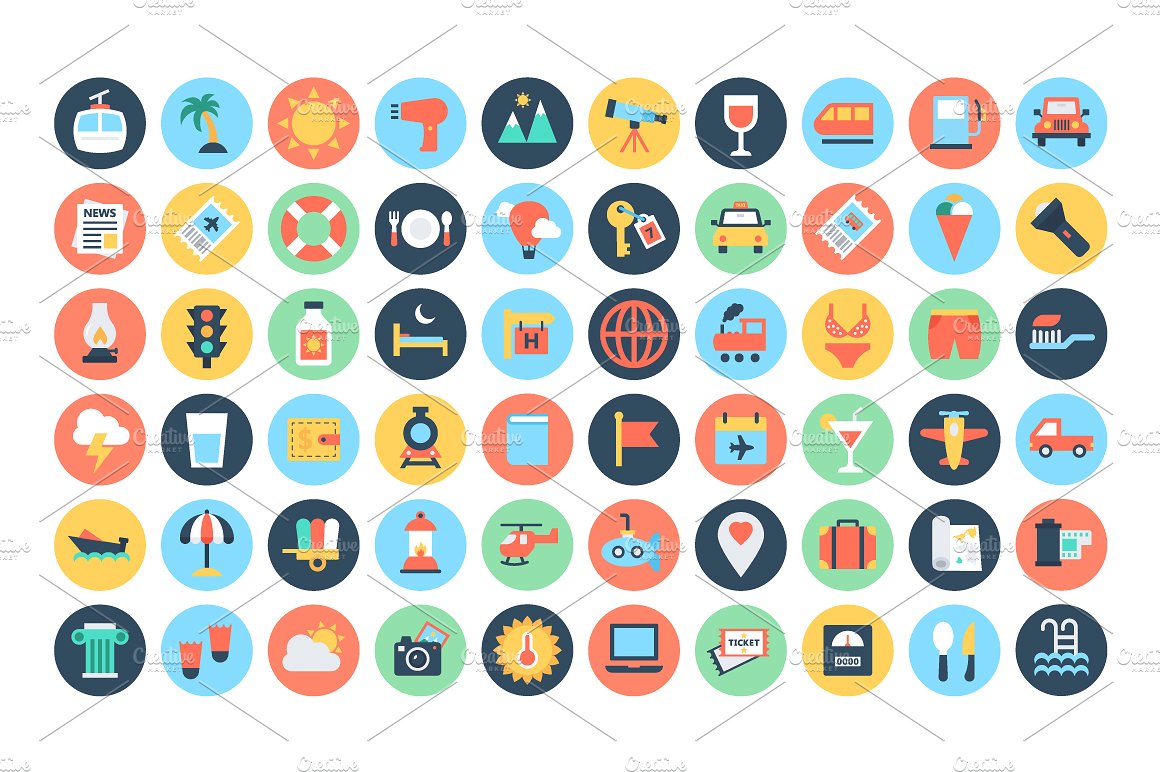 125 Flat Travel Icons