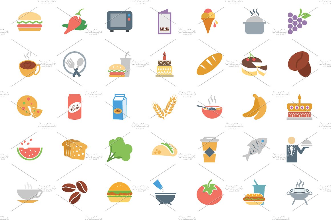 250 Colored Food Vector Icons