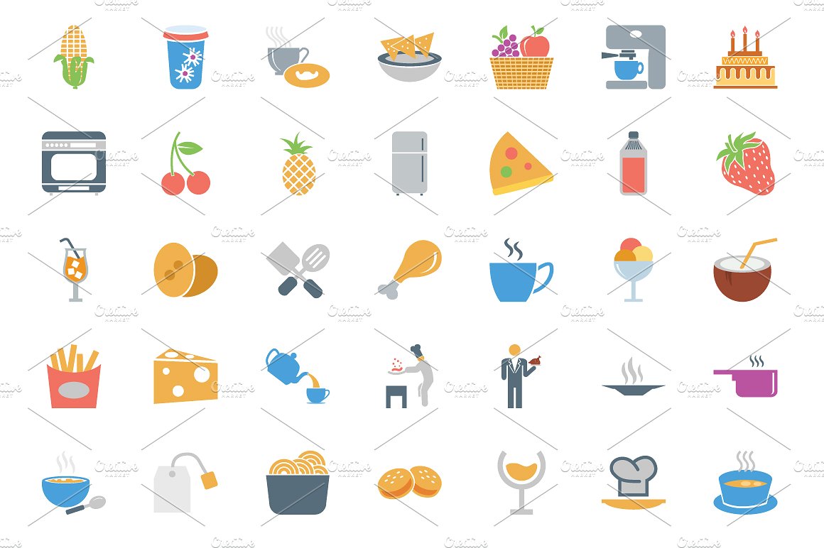 250 Colored Food Vector Icons