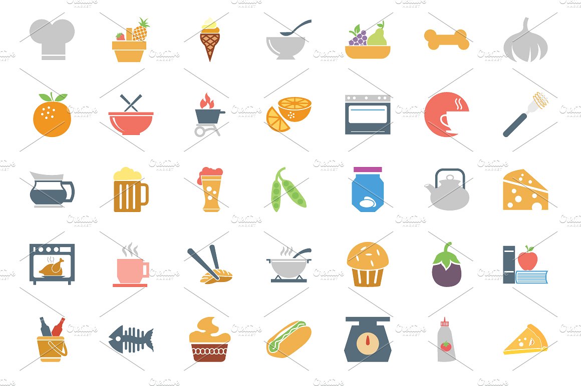 250 Colored Food Vector Icons