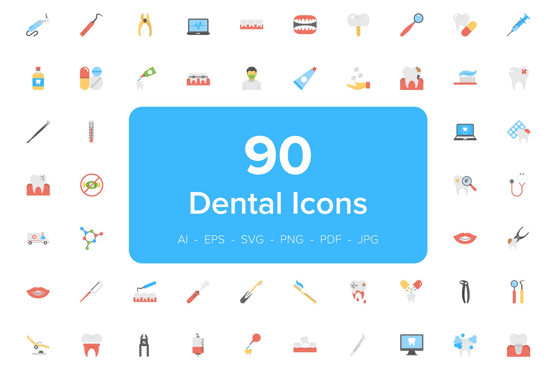 90 Dental Flat Vector Icons Se