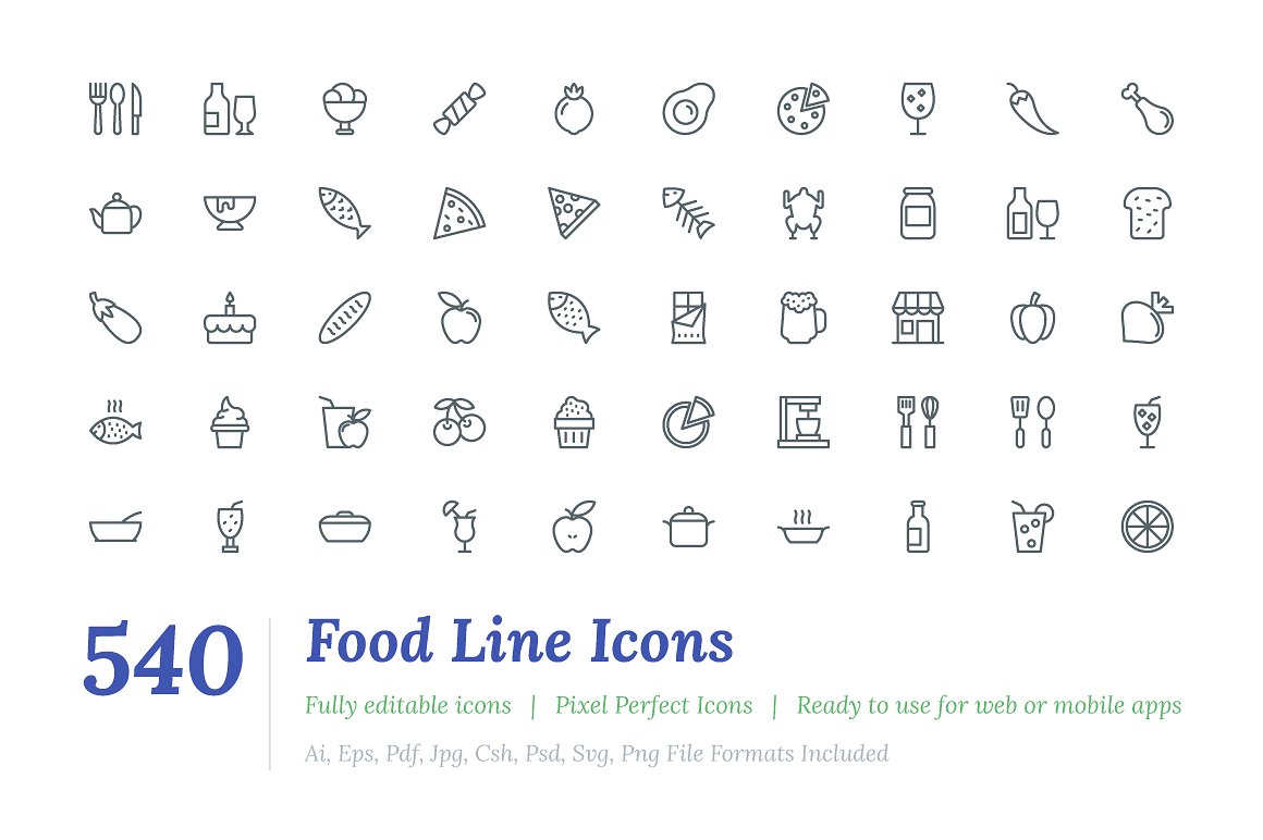 540 Food Line Icons