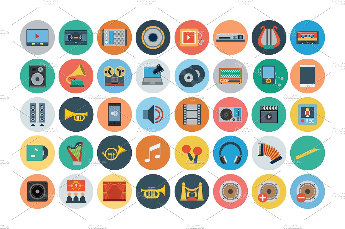 150 Multimedia Flat Icons