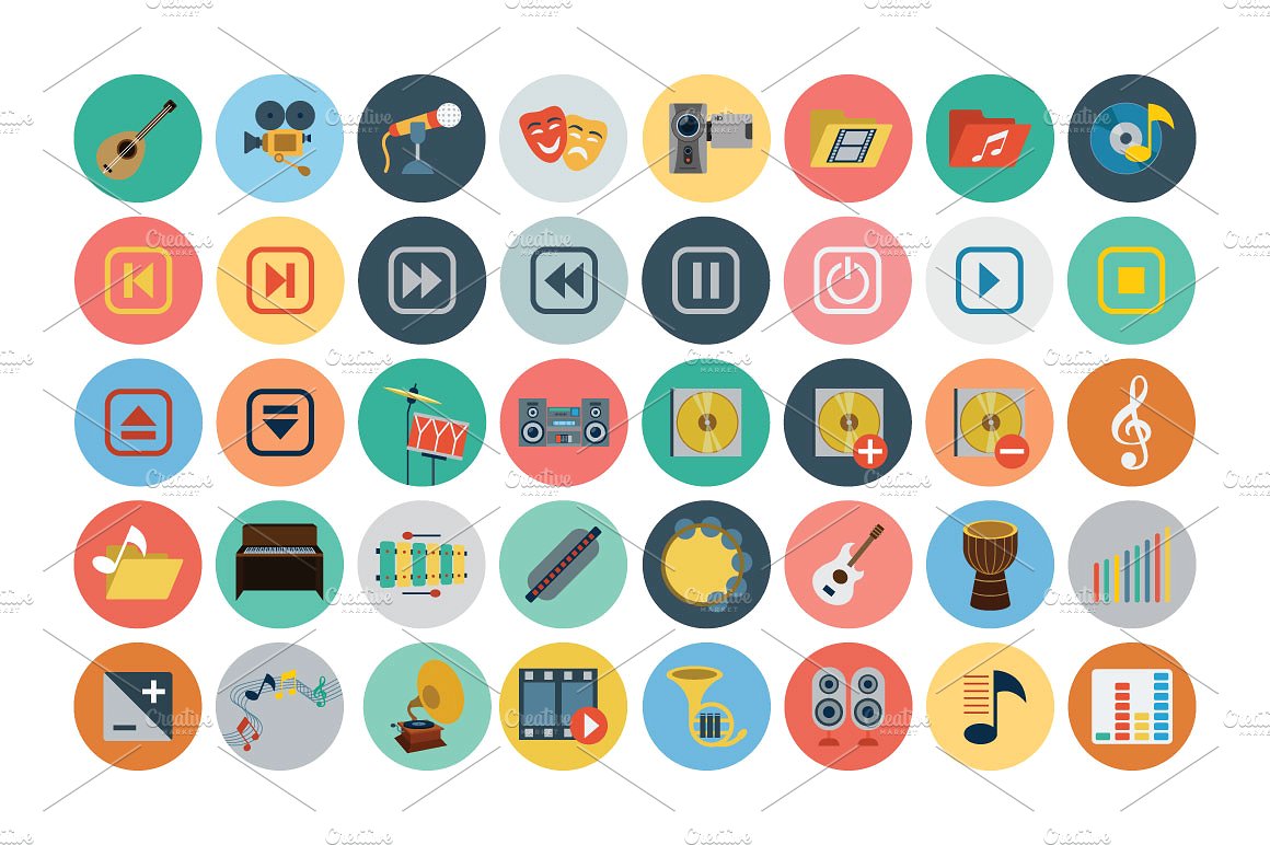 150 Multimedia Flat Icons