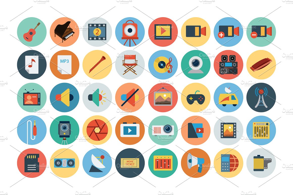 150 Multimedia Flat Icons