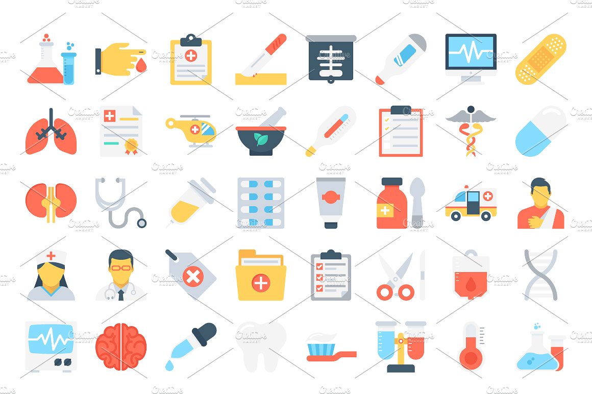 130 Flat Medical Icons