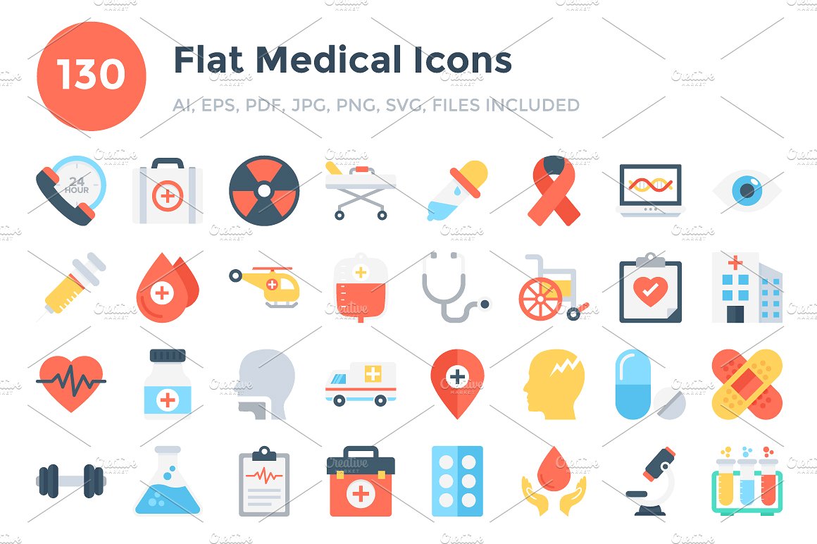 130 Flat Medical Icons