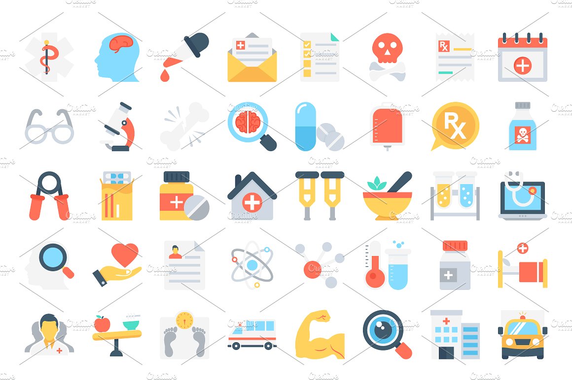 130 Flat Medical Icons