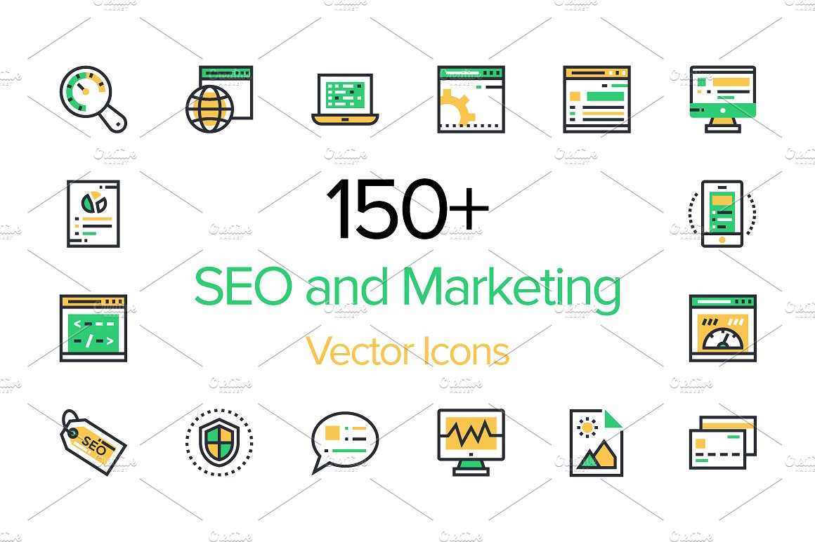 150 SEO and Marketing Icons