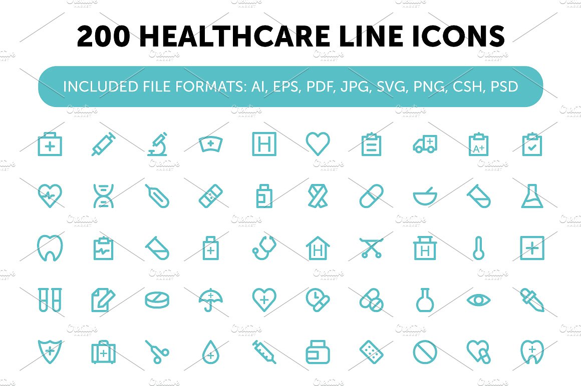 200 Healthcare Line Icons