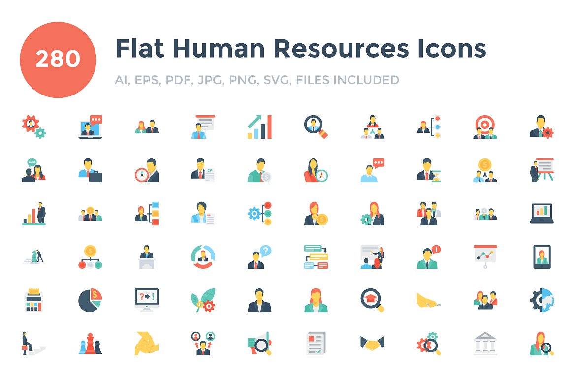 280 Flat Human Resouces Icons