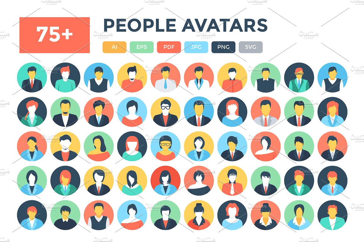 90 Flat People Avatar Icons