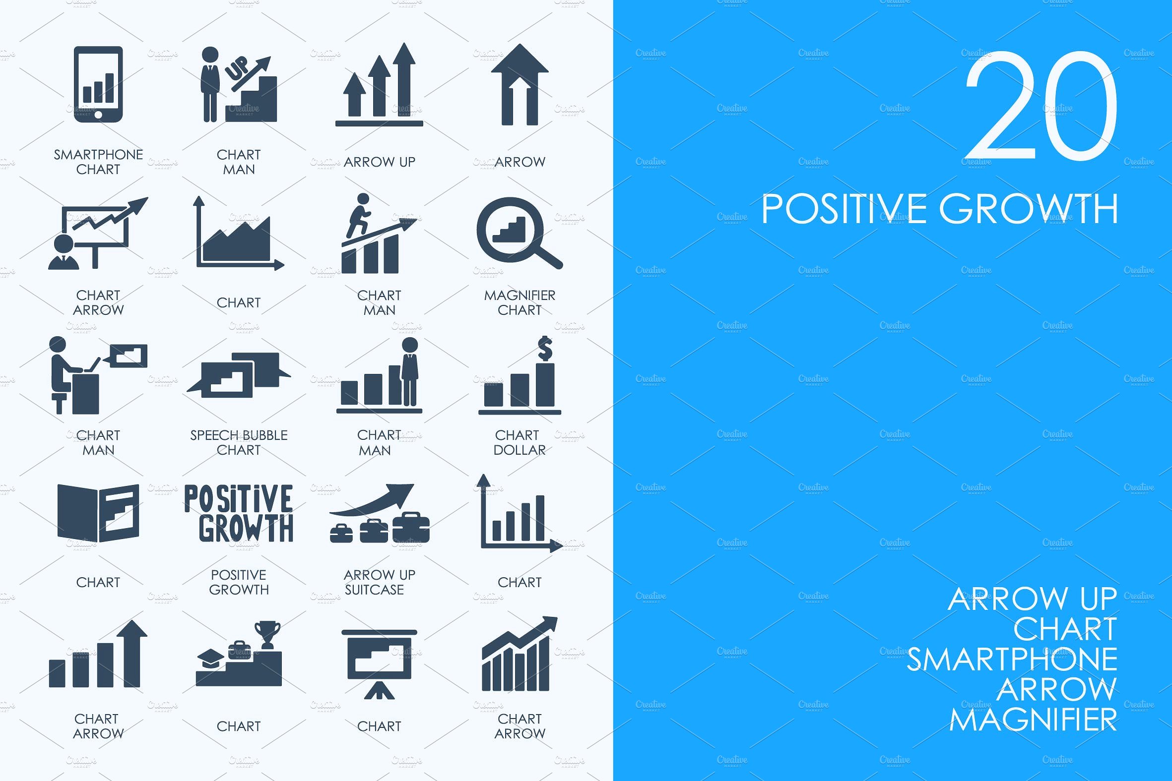 Positive growth icons