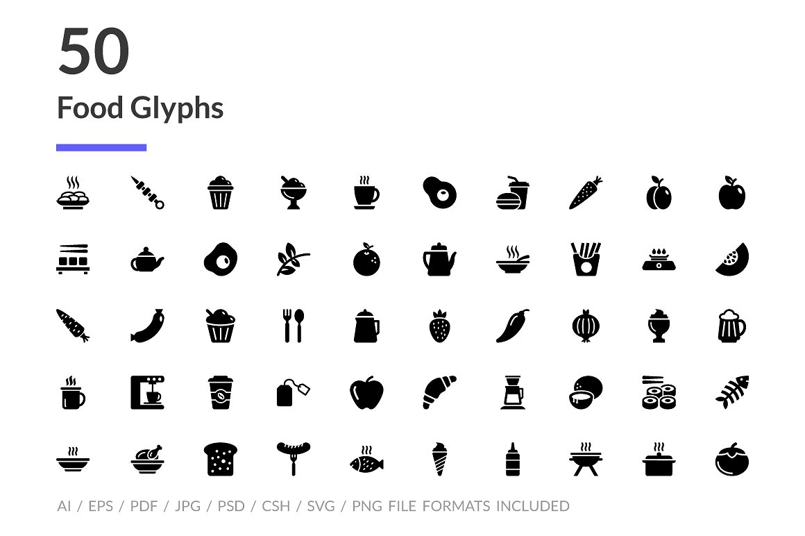 50 Food Glyph Icons