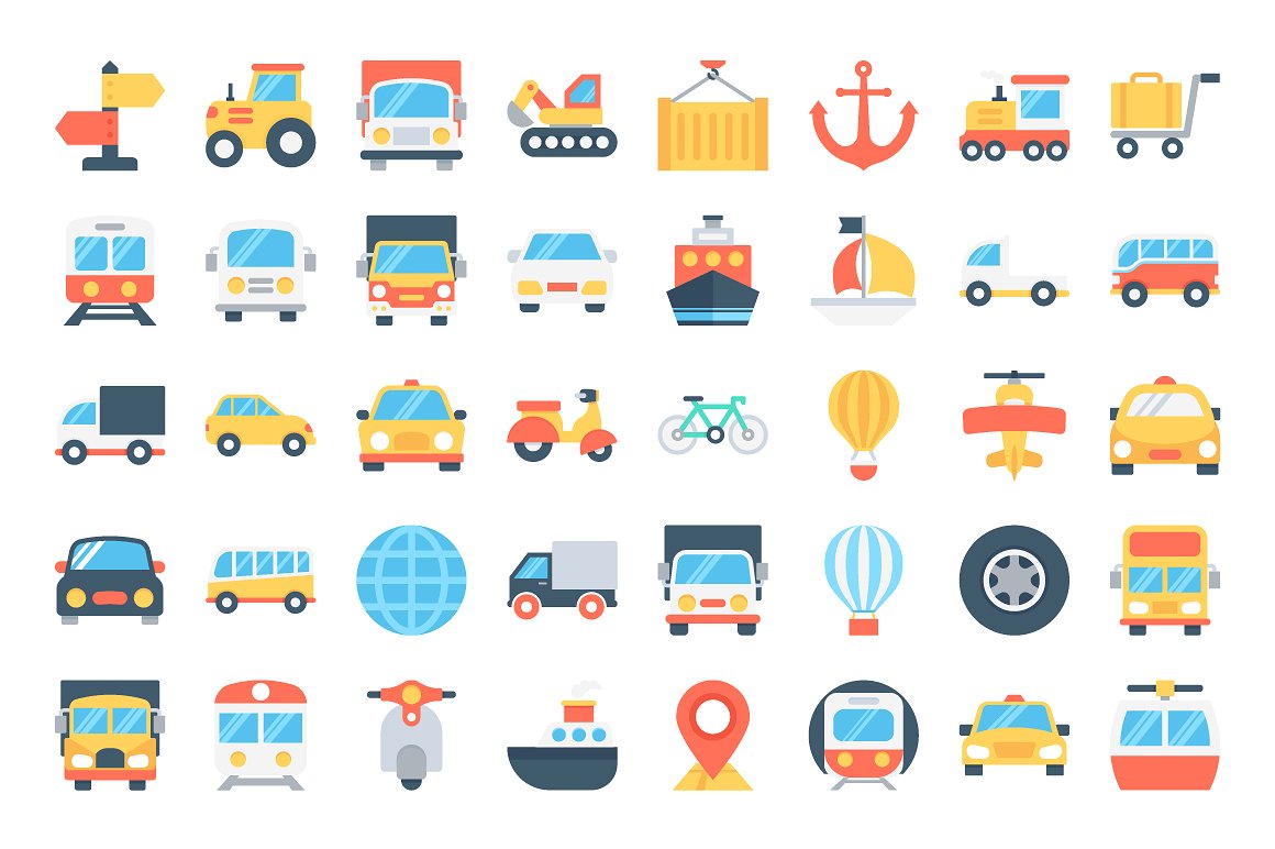 100 Flat Transport Icons