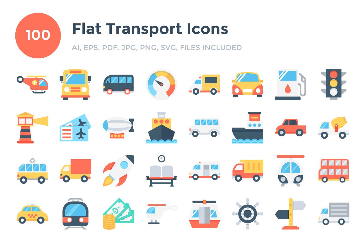 100 Flat Transport Icons