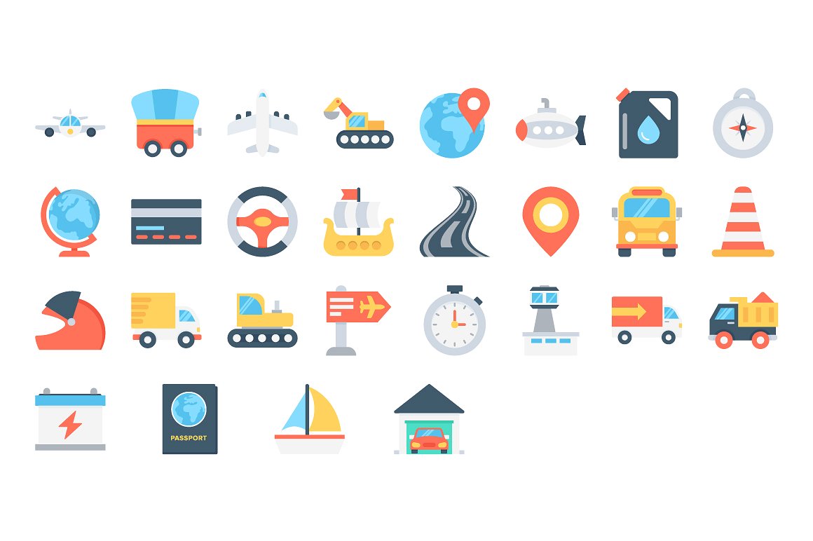 100 Flat Transport Icons