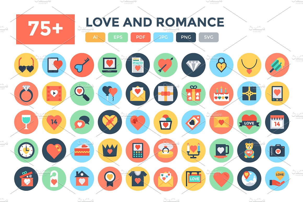 75 Flat Love and Romance Icon